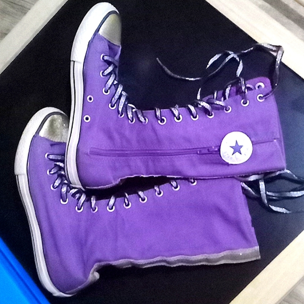 Knee High Purple zip up Converse All Stars"Chuck Taylors"